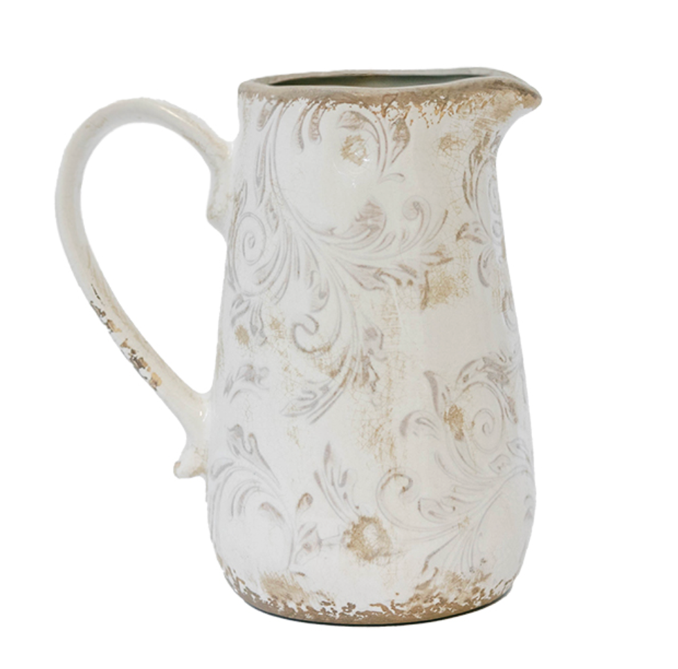 DISTRESSED WHITE FLOWER VASE / F174
