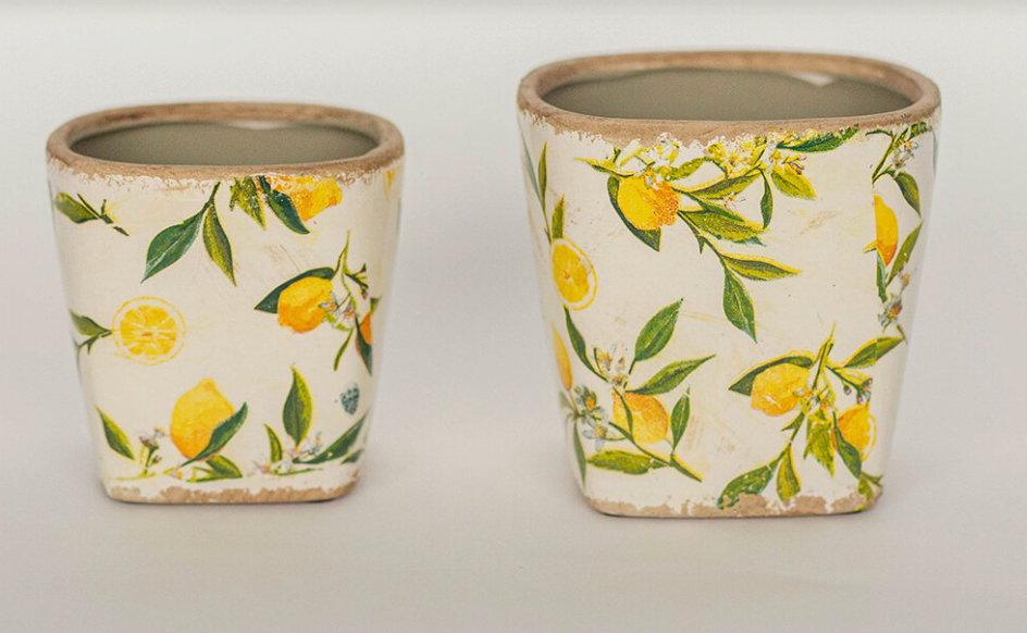 GLAZED LEMON CERAMIC FLLOWER POT / F231