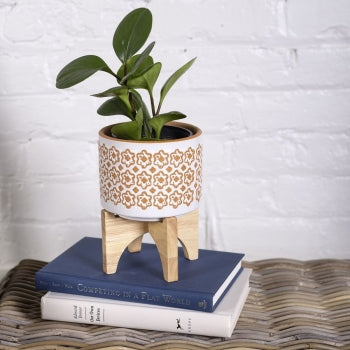 FLORAL PATTERN MUSTARD POT ON STAND / B3740