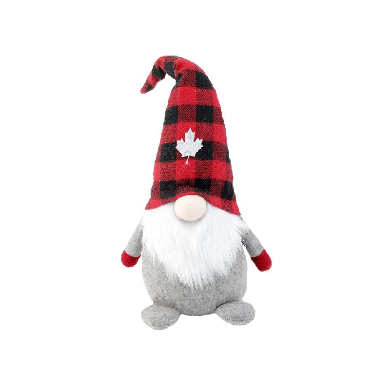 WHITE PLAID MAPLE LEAF GNOME / K49235