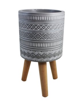 LG. GREY AZTEC PLANTER WITH LEGS / S376