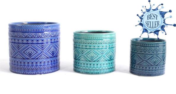 BLUE AZTEC CERAMIC POTS / S298