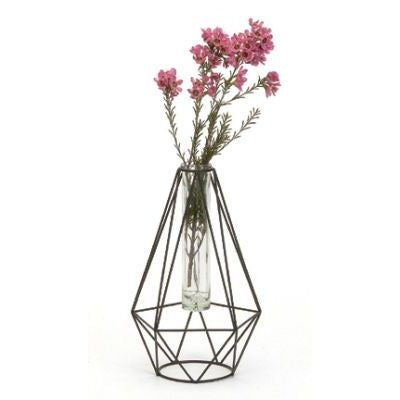 LARGE GEOMETRIC BLACK WIRE BUD VASE / B6092