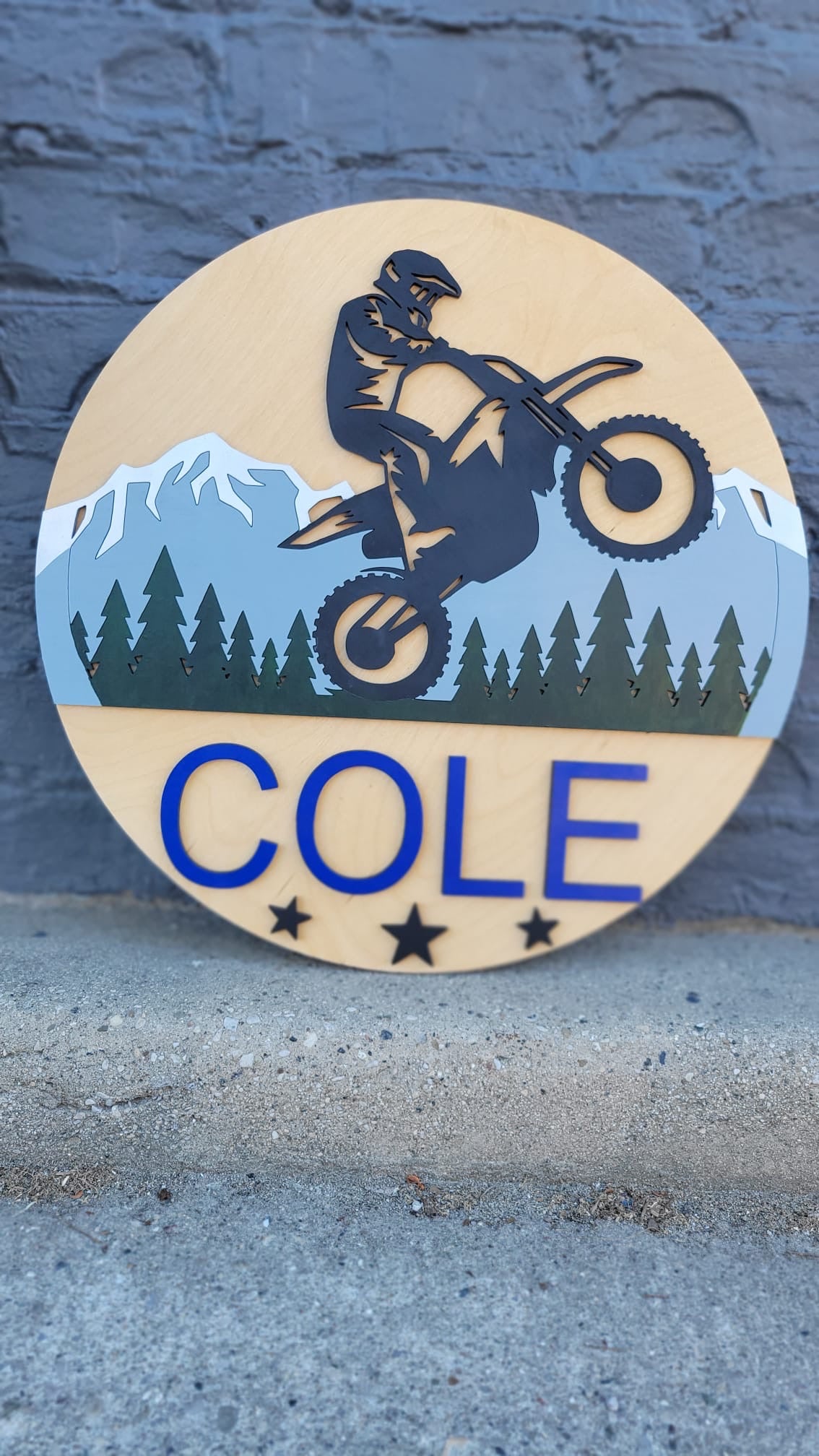NAME ROUND SIGN- "DIRT BIKE" DESIGN