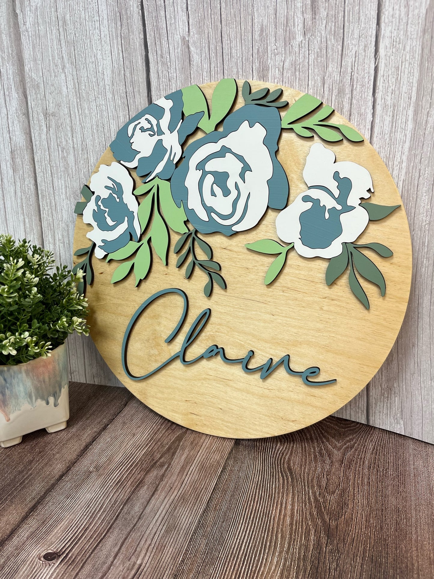 NAME ROUND SIGN- "FLORAL - PEONIES" DESIGN