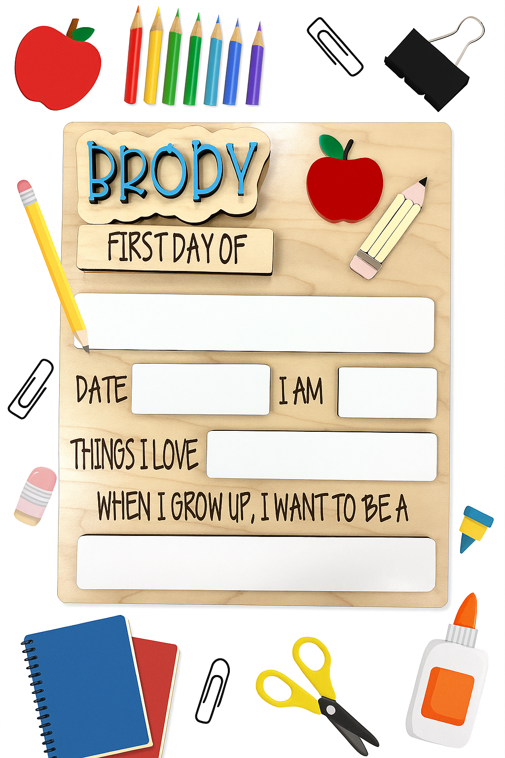 FIRST + LAST DAY OF SCHOOL SIGN PENCIL (INTERCHANGEABLE)