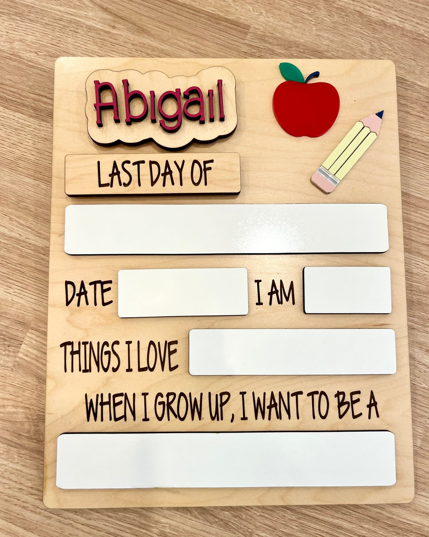 FIRST + LAST DAY OF SCHOOL SIGN PENCIL (INTERCHANGEABLE)