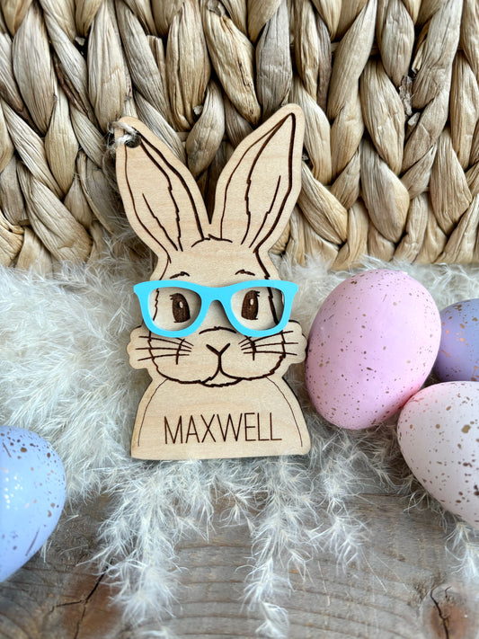 EASTER BUNNY WITH GLASSES / BOW BASKET TAG