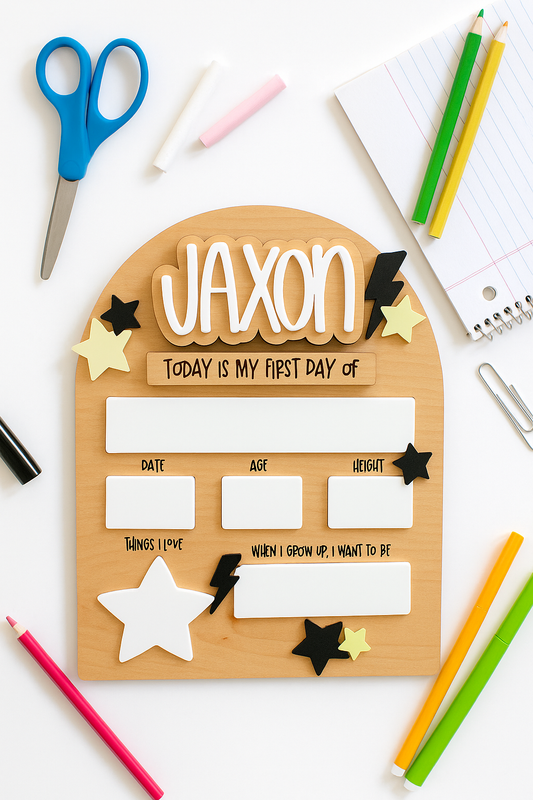 FIRST + LAST DAY OF SCHOOL SIGN LIGHTNING BOLTS & STARS (INTERCHANGEABLE)