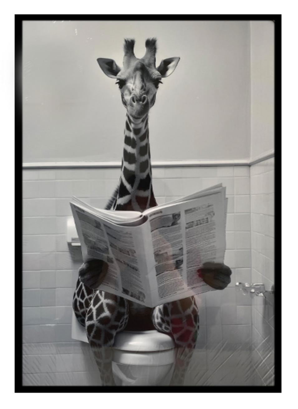 GIRAFFE READING NEWSPAPER / K54816