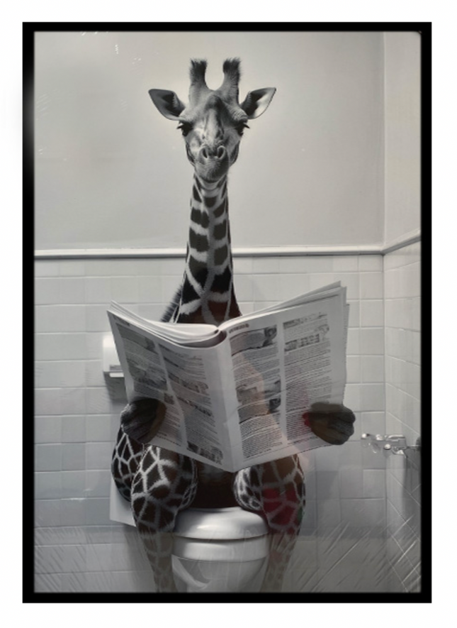 GIRAFFE READING NEWSPAPER / K54816 *