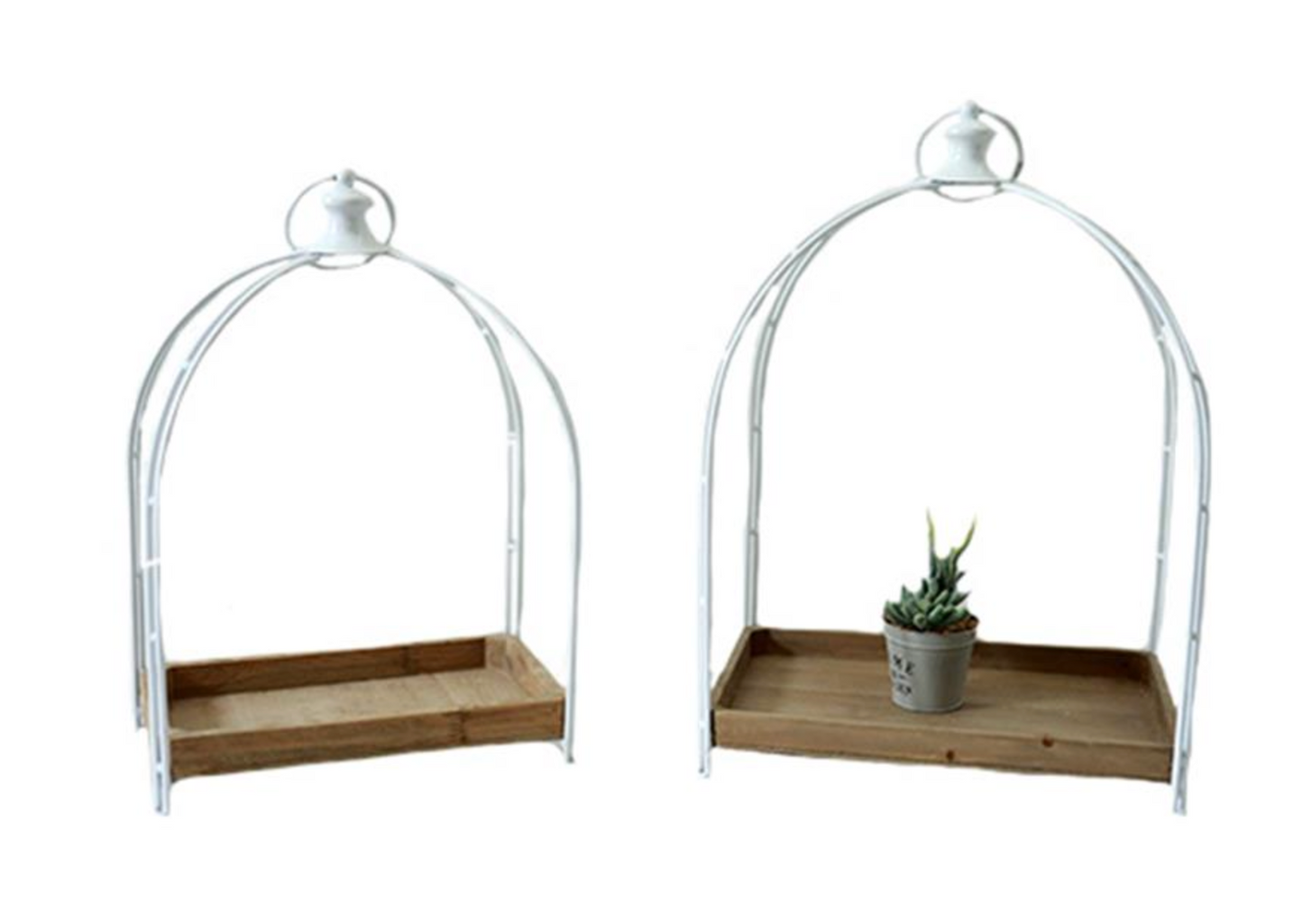 WOOD & WHITE METAL CANDLE HOLDER TRAY / K21962