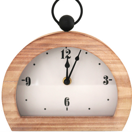 WOOD + WHITE TABLE CLOCK / K54706 *