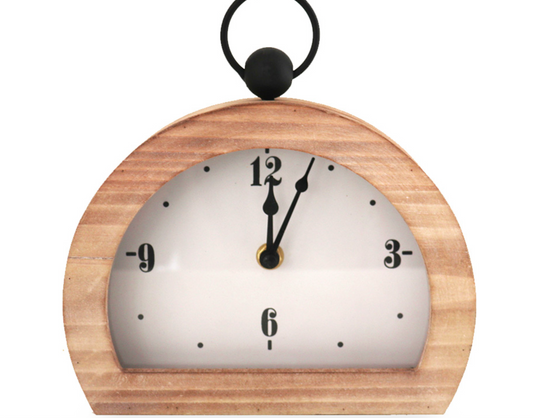 WOOD + WHITE TABLE CLOCK / K54706 *