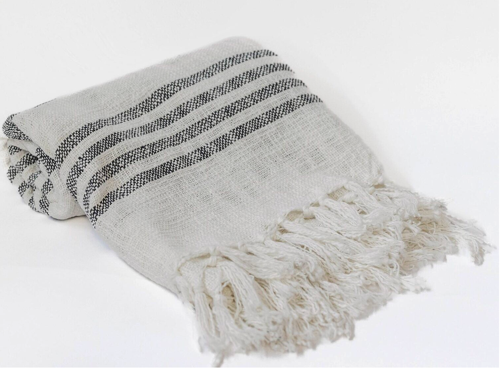 STRIPED TASSEL THROW / F066