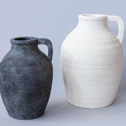 BLACK CEMENT HANDLE VASE / F405