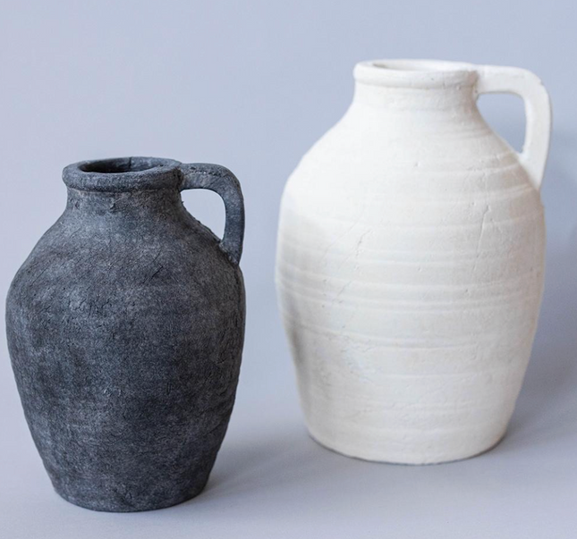 BLACK CEMENT HANDLE VASE / F405
