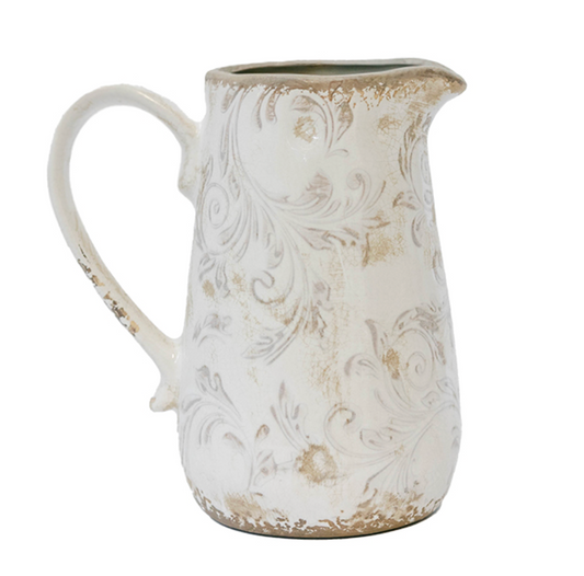 DISTRESSED WHITE FLOWER VASE / F174