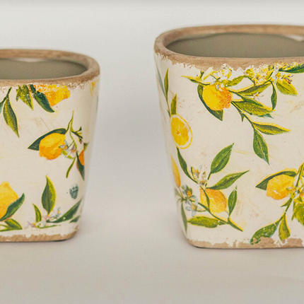 GLAZED LEMON CERAMIC FLLOWER POT / F231