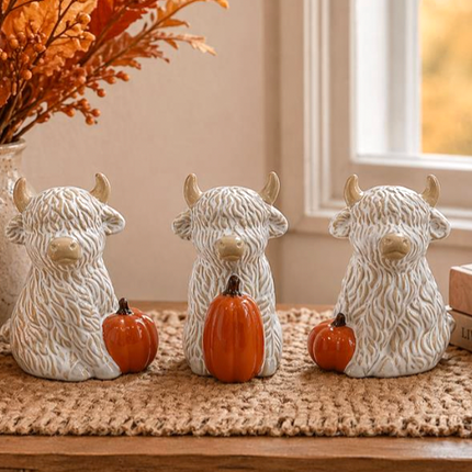HIGHLAND COWS WITH PUMPKINS / K85907