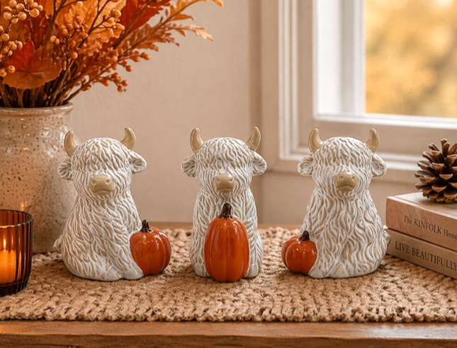 HIGHLAND COWS WITH PUMPKINS / K85907