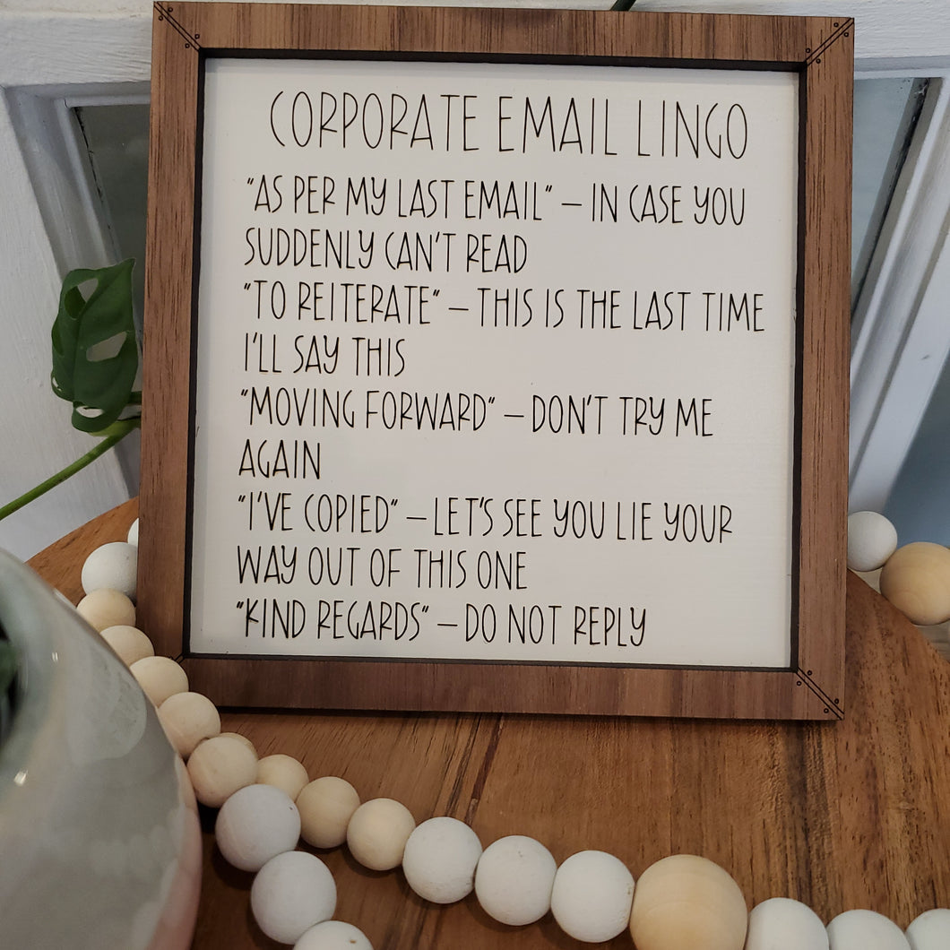CORPORATE EMAIL LINGO SHELF LEANER