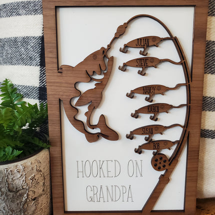 HOOKED ON DADDY, GRANDPA, PAPA FISHING SIGN