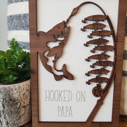 HOOKED ON DADDY, GRANDPA, PAPA FISHING SIGN
