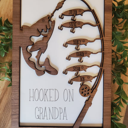 HOOKED ON DADDY, GRANDPA, PAPA FISHING SIGN
