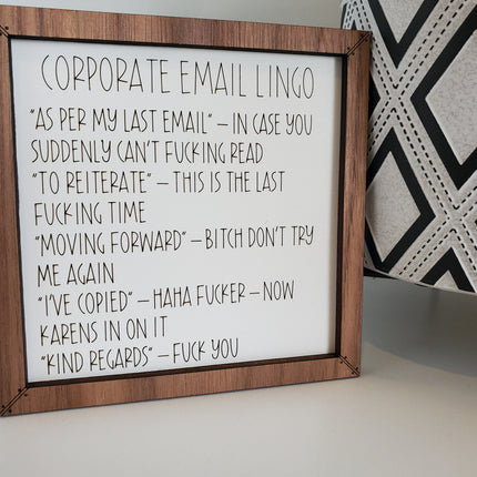 CORPORATE EMAIL LINGO *SWEARY* SHELF LEANER