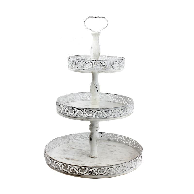 DISTRESSED WHITE 3 TIERED TRAY / K21281