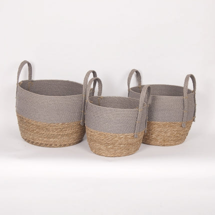 GREY & NATURAL STRAW BASKETS / B288 *