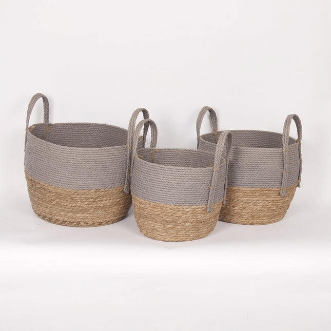 GREY & NATURAL STRAW BASKETS / B288 *