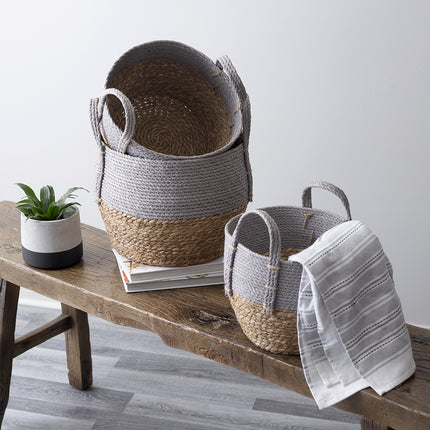 GREY & NATURAL STRAW BASKETS / B288 *