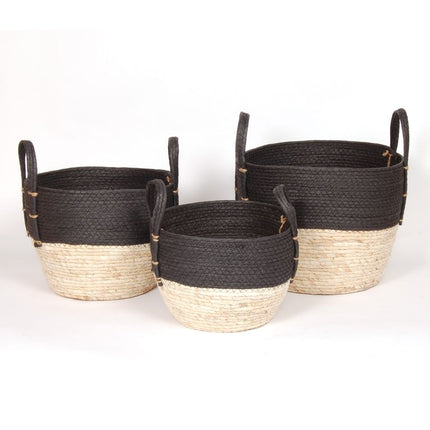 BLACK & NATURAL STRAW BASKETS / B295 *