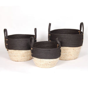 BLACK & NATURAL STRAW BASKETS / B295