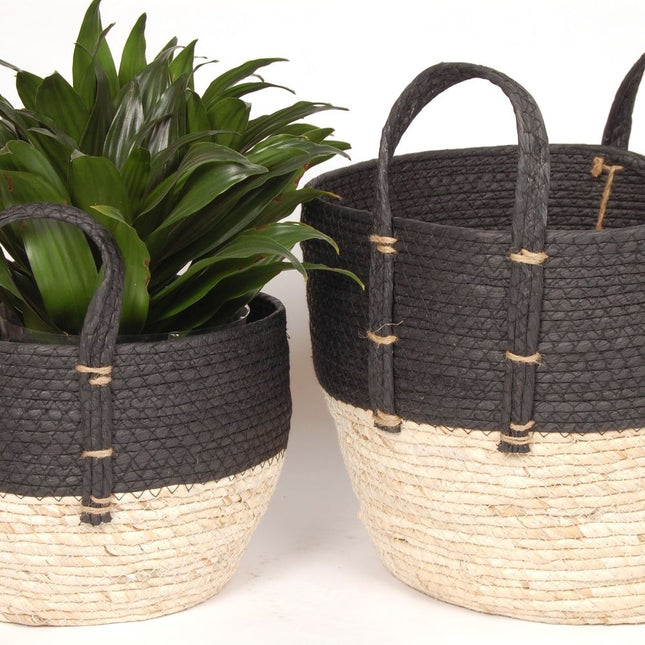 BLACK & NATURAL STRAW BASKETS / B295 *