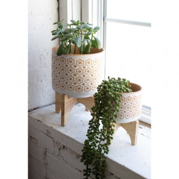 FLORAL PATTERN MUSTARD POT ON STAND / B3740 *