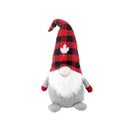 WHITE PLAID MAPLE LEAF GNOME / K49235