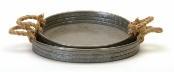 ROUND METAL TRAYS WITH ROPE HANDLES B9254