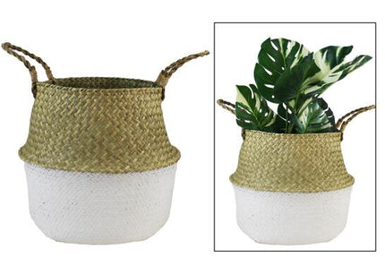 WOVEN SEA GRASS BASKET WITH HANDLES / S105 *