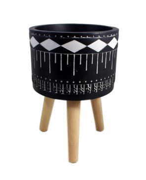 LG. BLACK AZTEC PLANTER ON LEGS / S372 *