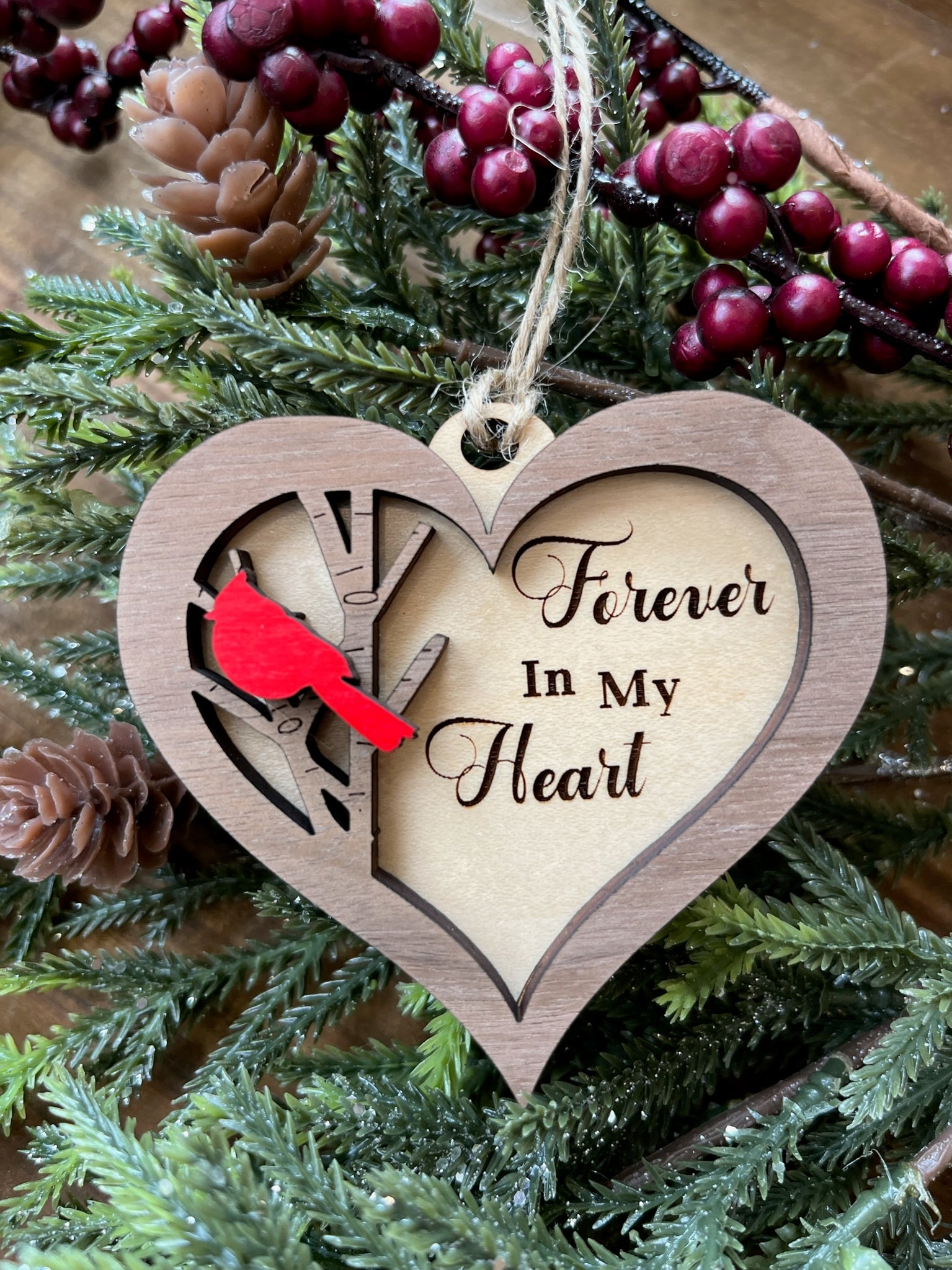 Home & Living :: Home Decor :: Ornaments :: Cardinal Heart Memorial Wood  Christmas Ornament