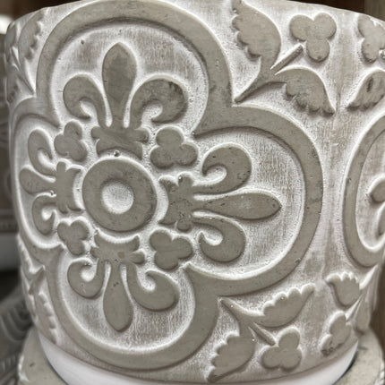 PATTERNED CEMENT FLOWER POT / S69 *