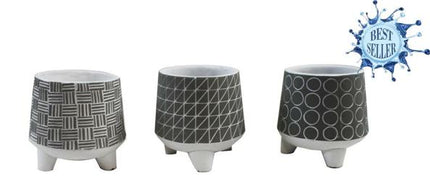 GREY & WHITE PATTERNED POT / S101 *