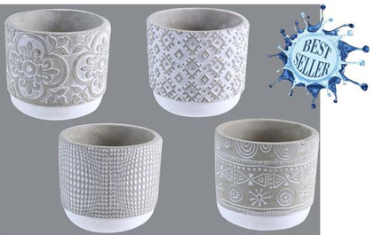 PATTERNED CEMENT FLOWER POT / S69 *