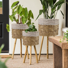 Load image into Gallery viewer, WHITE &amp; NATURAL BASKETS ON LEGS / S833
