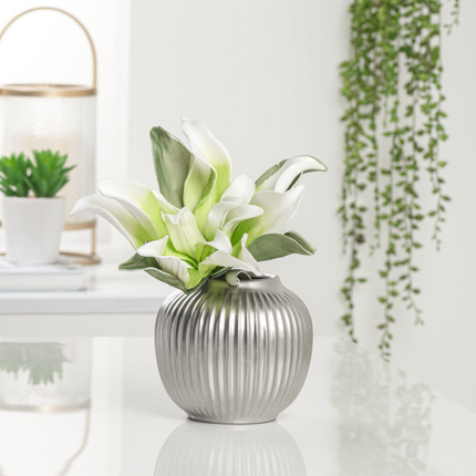 AURORA RIBBED SILVER POT / TT904057 *