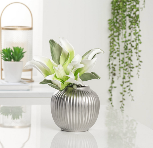 AURORA RIBBED SILVER POT / TT904057