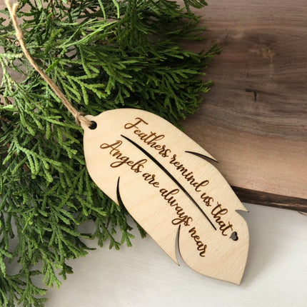 MEMORIAL FEATHER WOOD ORNAMENT